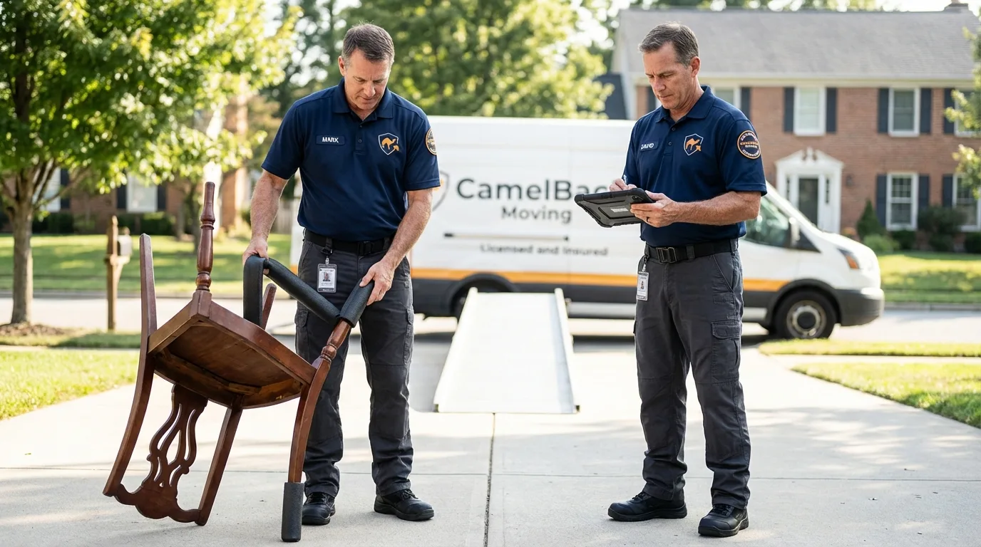 Movers inspecting furniture for damage prevention before loading in Georgetown, SC